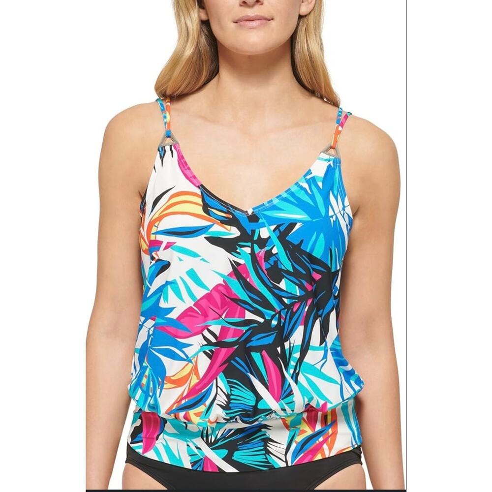 Calvin Klein Lapis Tropical Double Strap Tankini M NWT
